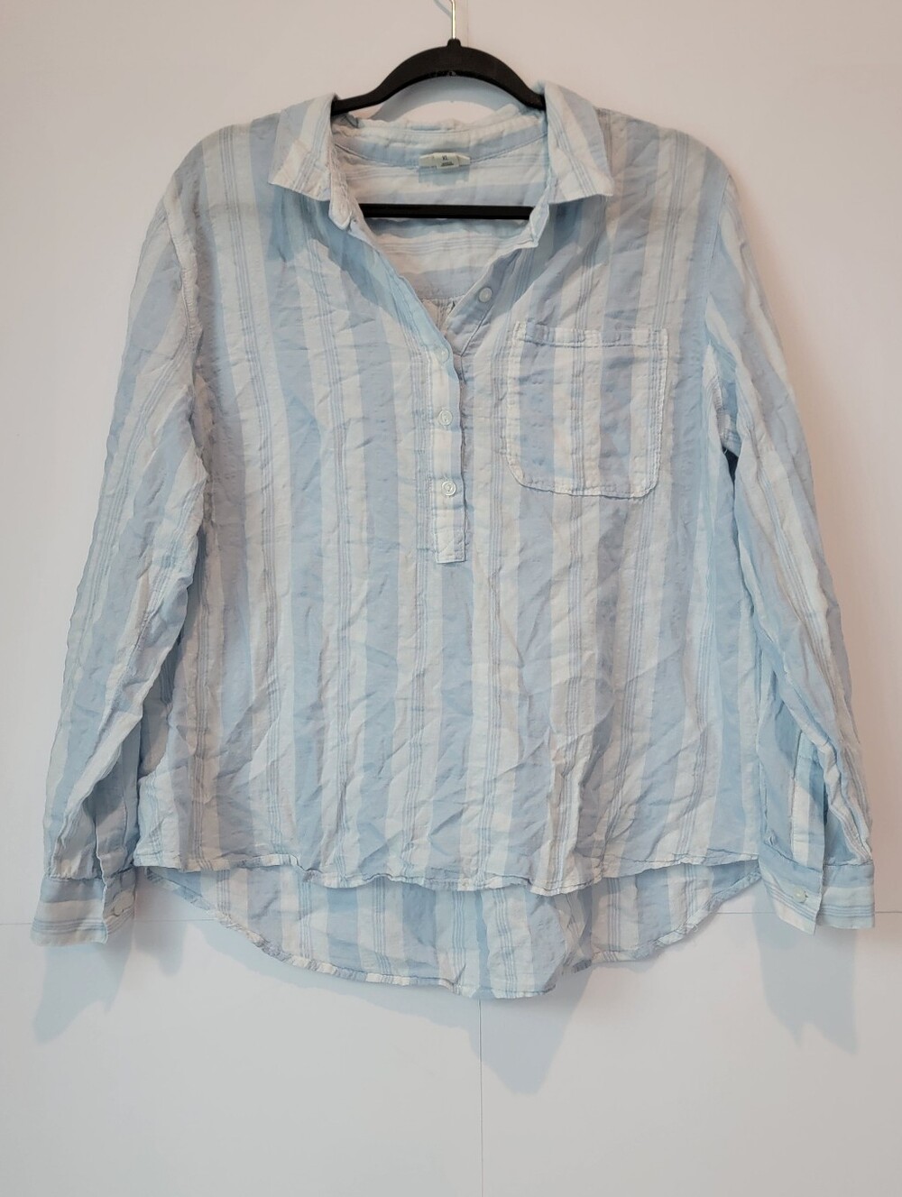 a.n.a A New Approach XL Blue White Striped Cotton Blend Popover Shirt